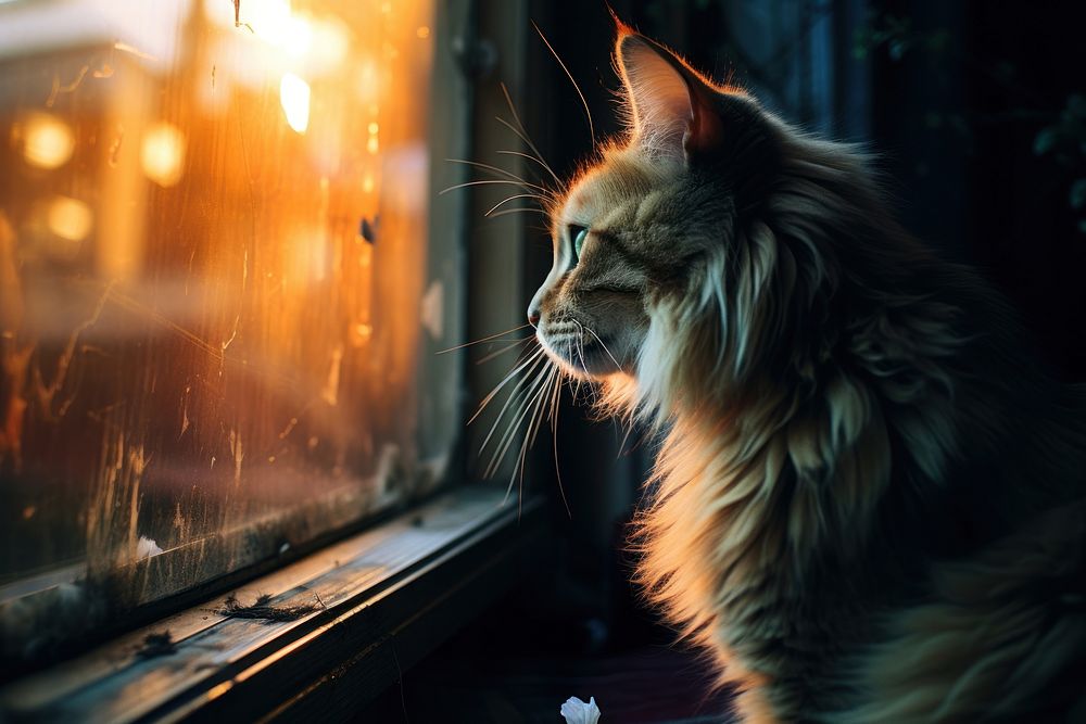 A cat looking out of the window mammal animal light. AI generated Image by rawpixel.