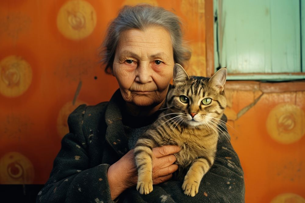 A cat with an old woman photography portrait animal. AI generated Image by rawpixel.