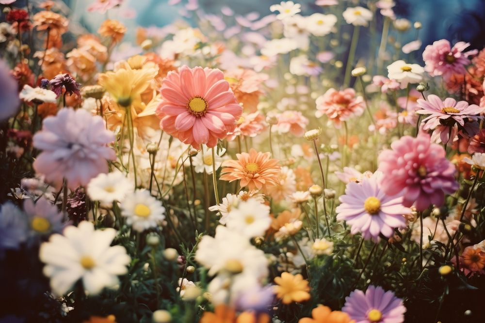 A colorful flower garden outdoors blossom nature. AI generated Image by rawpixel.