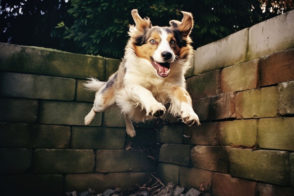 A dog jumping outdoors mammal animal. AI generated Image by rawpixel.