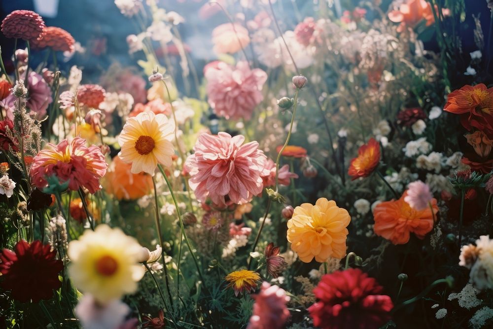A flower garden outdoors blossom nature. AI generated Image by rawpixel.