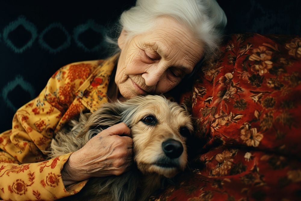 A puppy with an old woman photography portrait mammal. AI generated Image by rawpixel.