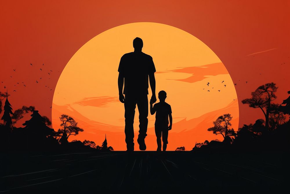 Father with his son silhouette backlighting adult. AI generated Image by rawpixel.