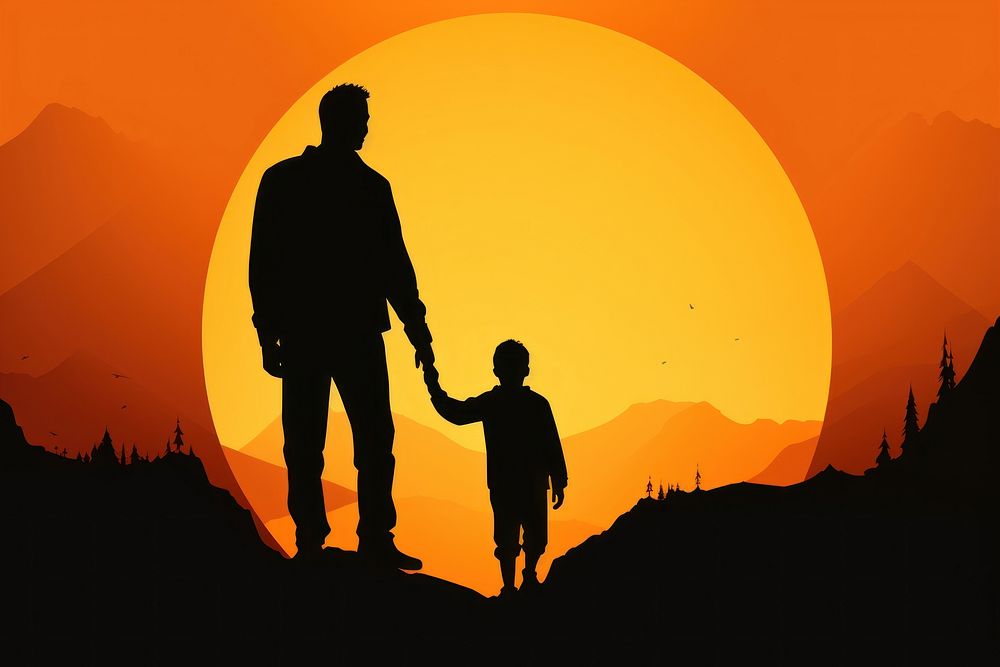 Father with his son silhouette backlighting outdoors. AI generated Image by rawpixel.