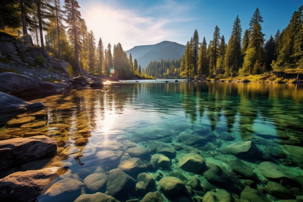 Crystal clear lake wilderness landscape. AI generated Image by rawpixel.