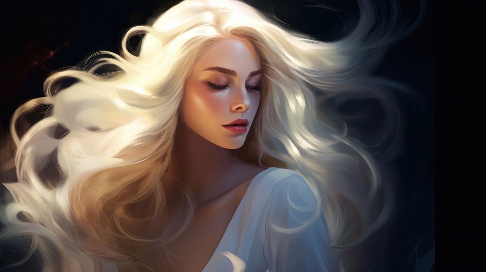 Long blonde hair adult woman contemplation. AI generated Image by rawpixel.