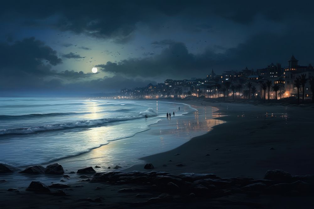 Beach at dusk landscape outdoors horizon. AI generated Image by rawpixel.