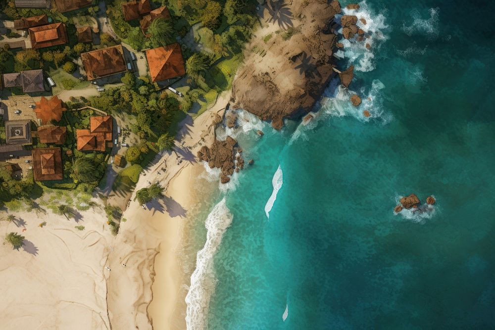 Beach meets land top view outdoors nature coast. AI generated Image by rawpixel.
