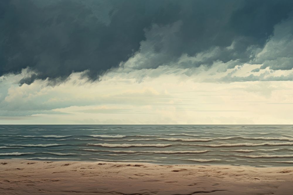 Beach rainy day outdoors horizon nature. AI generated Image by rawpixel.