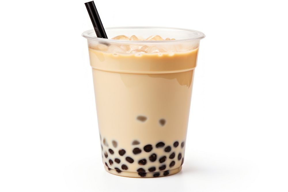 Boba tea in a glass drink white background refreshment. AI generated Image by rawpixel.