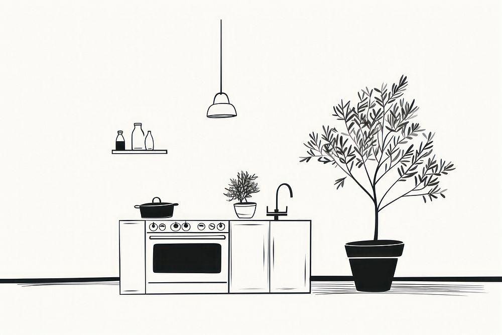 Kitchen room drawing appliance sketch. AI generated Image by rawpixel.