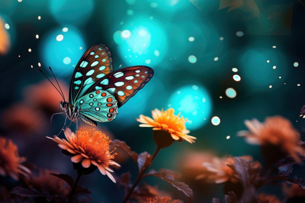 Butterfly focus flowers background blurred outdoors nature insect. AI generated Image by rawpixel.