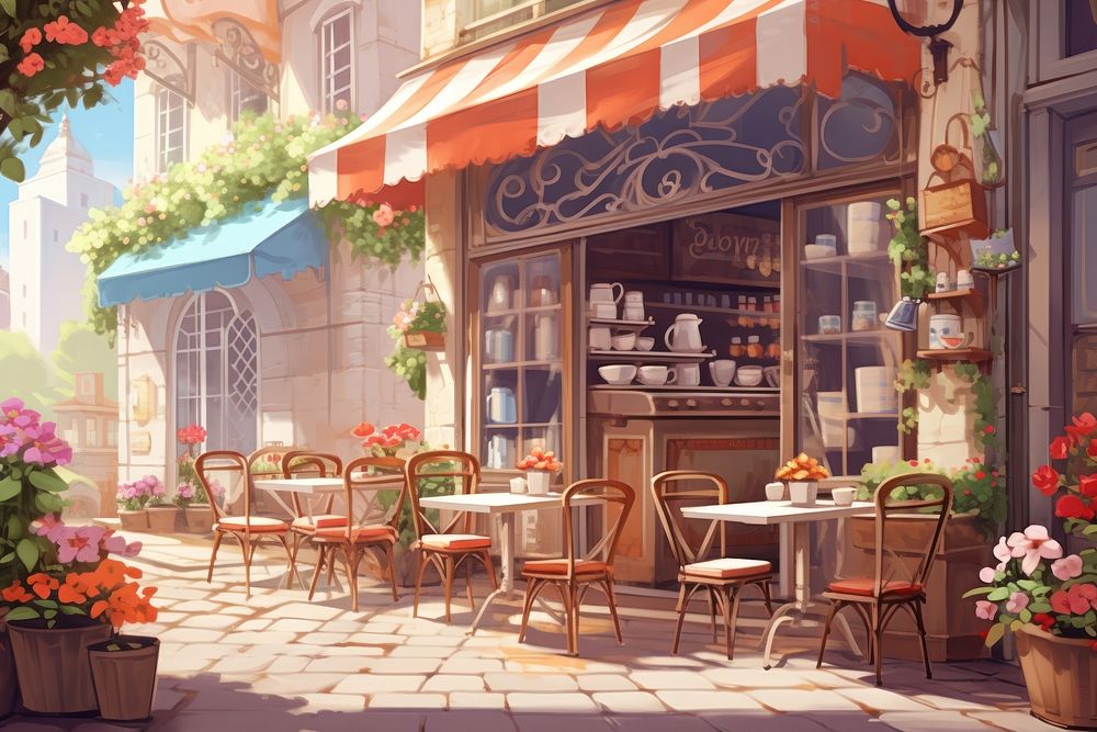Cafe cute restaurant furniture street. AI generated Image by rawpixel.