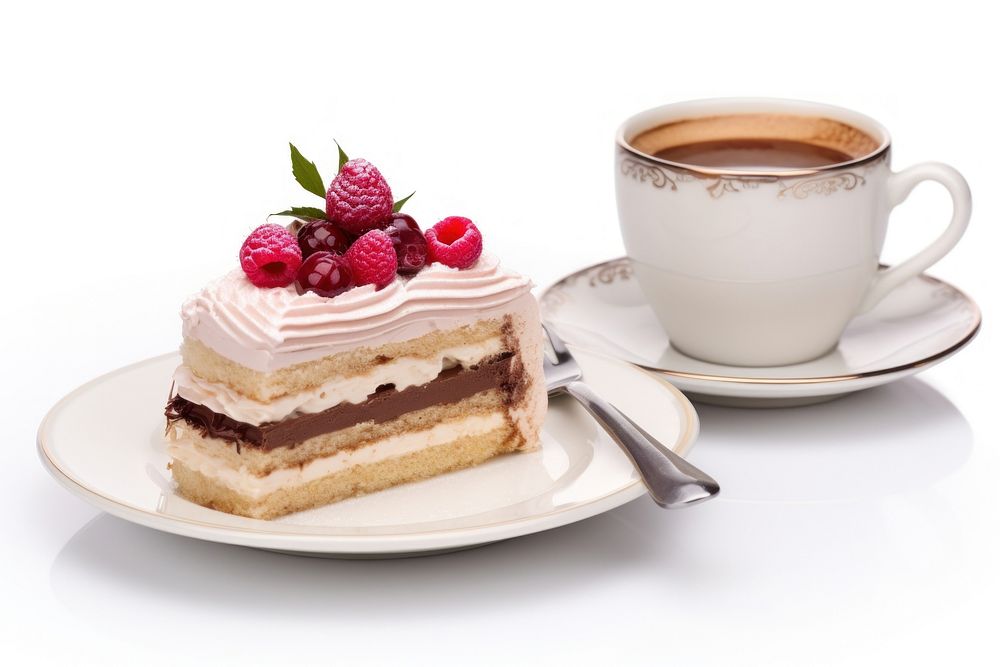 Cafe coffee and cake raspberry dessert cream. AI generated Image by rawpixel.
