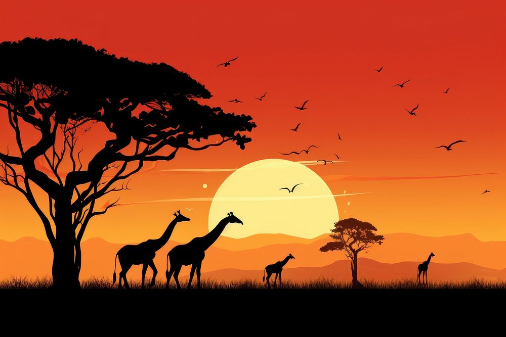 Safari scene silhouette landscape wildlife. AI generated Image by rawpixel.