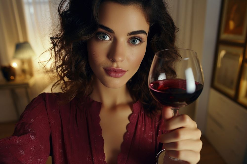 Fashion young girl with wine portrait fashion glass. AI generated Image by rawpixel.