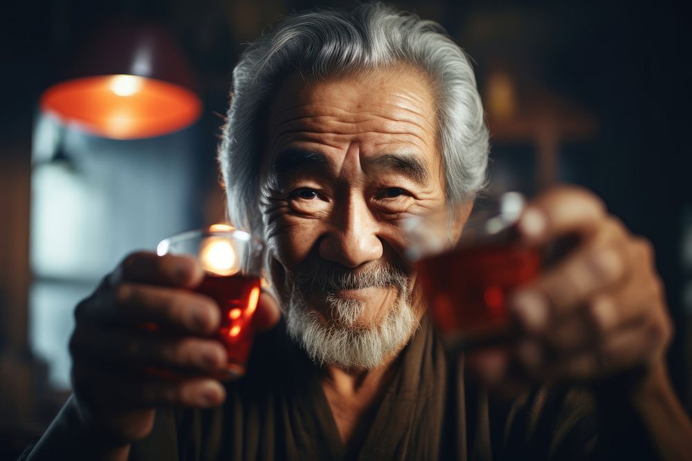Asian old man with tea portrait drink photo. AI generated Image by rawpixel.