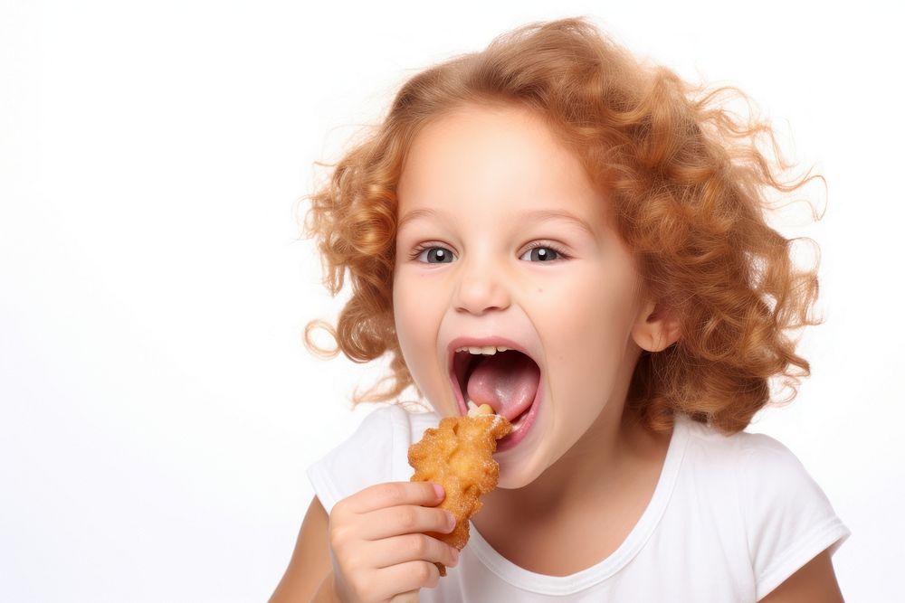 Girl eating biting food. AI generated Image by rawpixel.