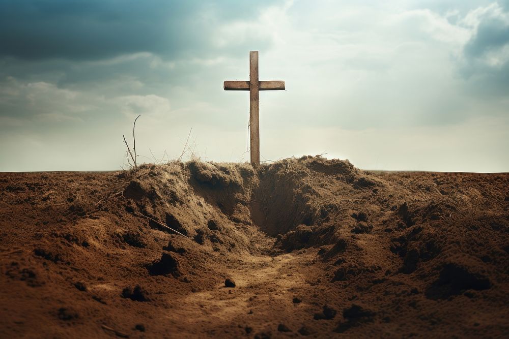 Cross on the dirt outdoors cemetery nature. AI generated Image by rawpixel.
