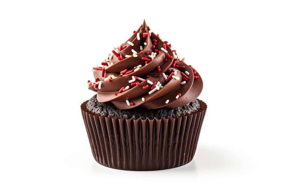 Dark choco cupcake with sprinkles dessert cream food. AI generated Image by rawpixel.