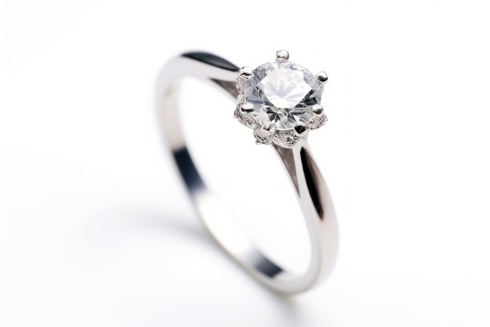 Diamond on a silver ring platinum gemstone jewelry. 