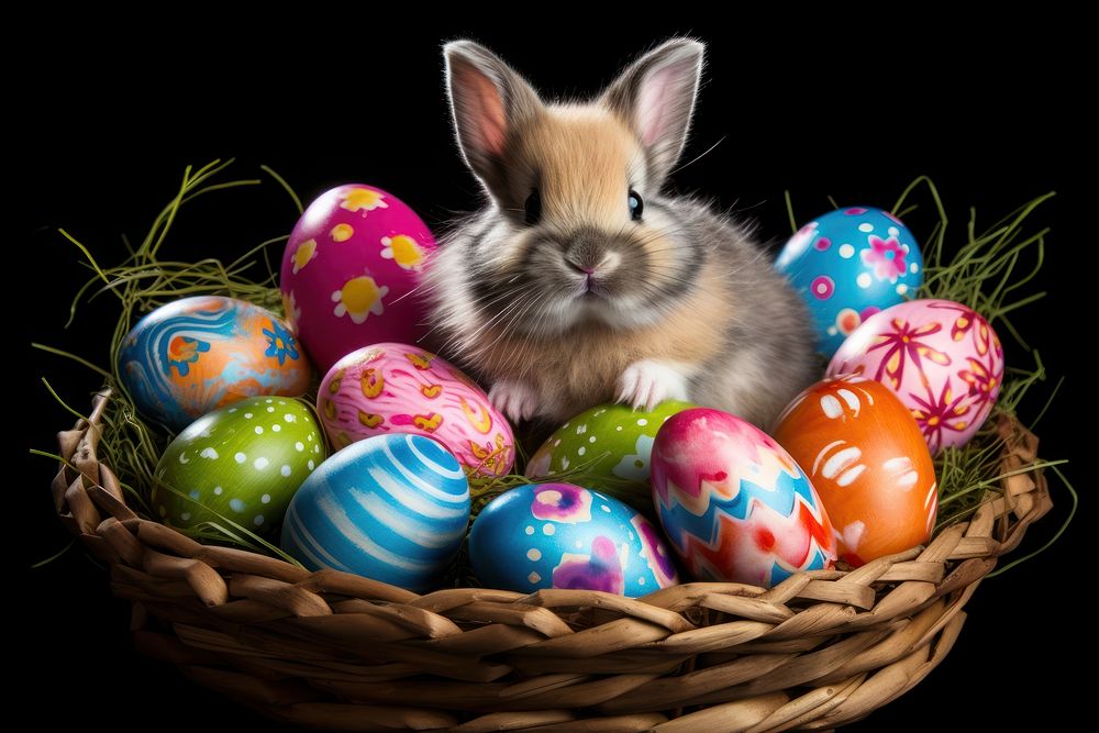Easter bunny eggs in a basket mammal animal rodent. AI generated Image by rawpixel.