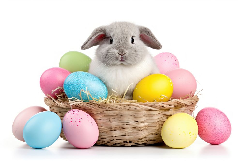 Easter bunny eggs in a basket rodent animal mammal. AI generated Image by rawpixel.