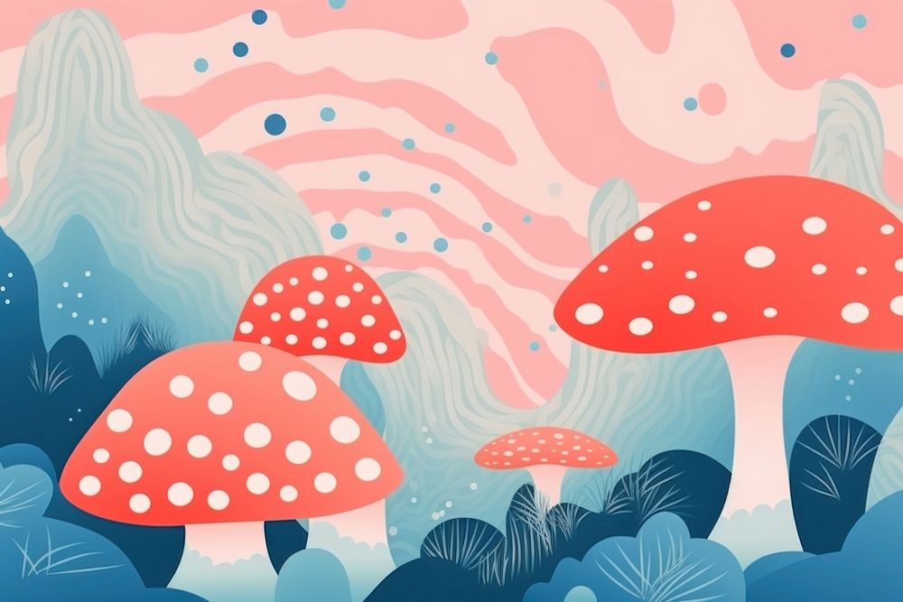 Abstract memphis mushroom illustration backgrounds outdoors pattern. AI generated Image by rawpixel.