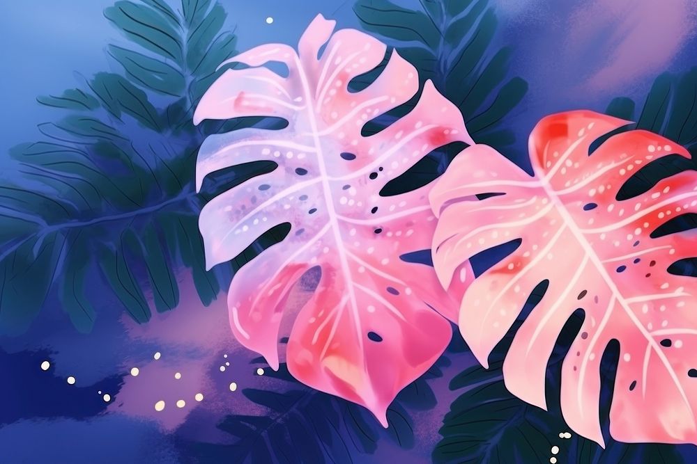 Abstract memphis monstera illustration outdoors nature plant. AI generated Image by rawpixel.