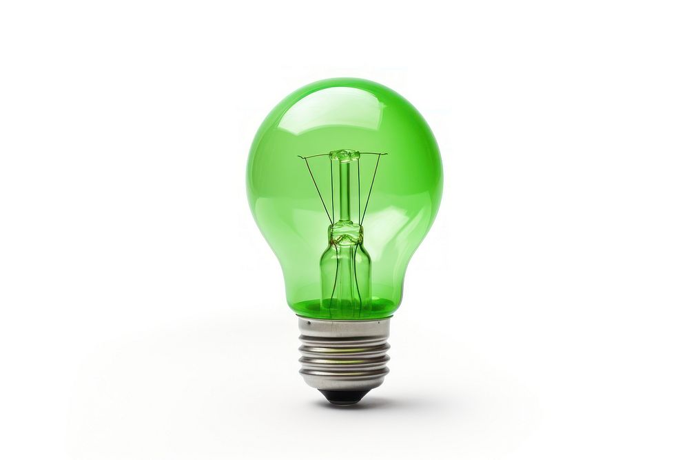 Green light bulb lightbulb white background electricity. AI generated Image by rawpixel.