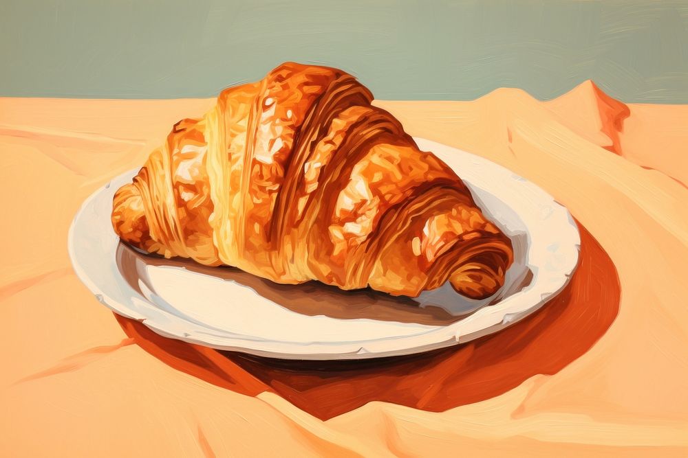 Croissant on a dish plate food viennoiserie. AI generated Image by rawpixel.