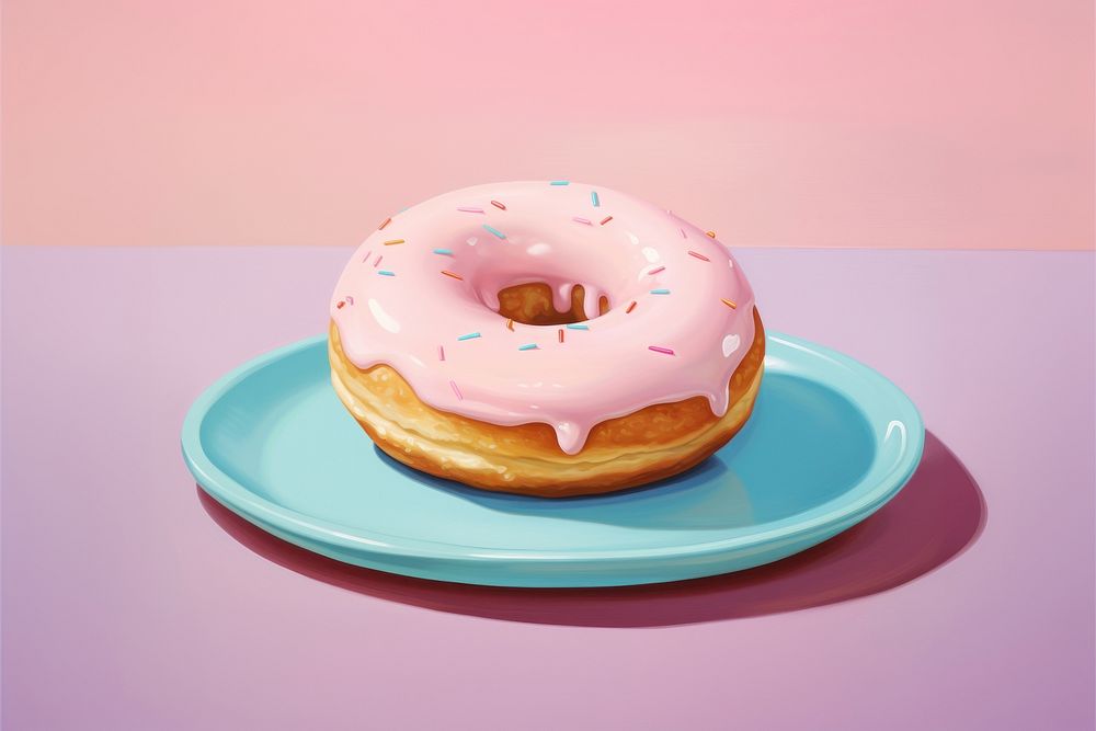 Donut on a plate food confectionery sprinkles. AI generated Image by rawpixel.