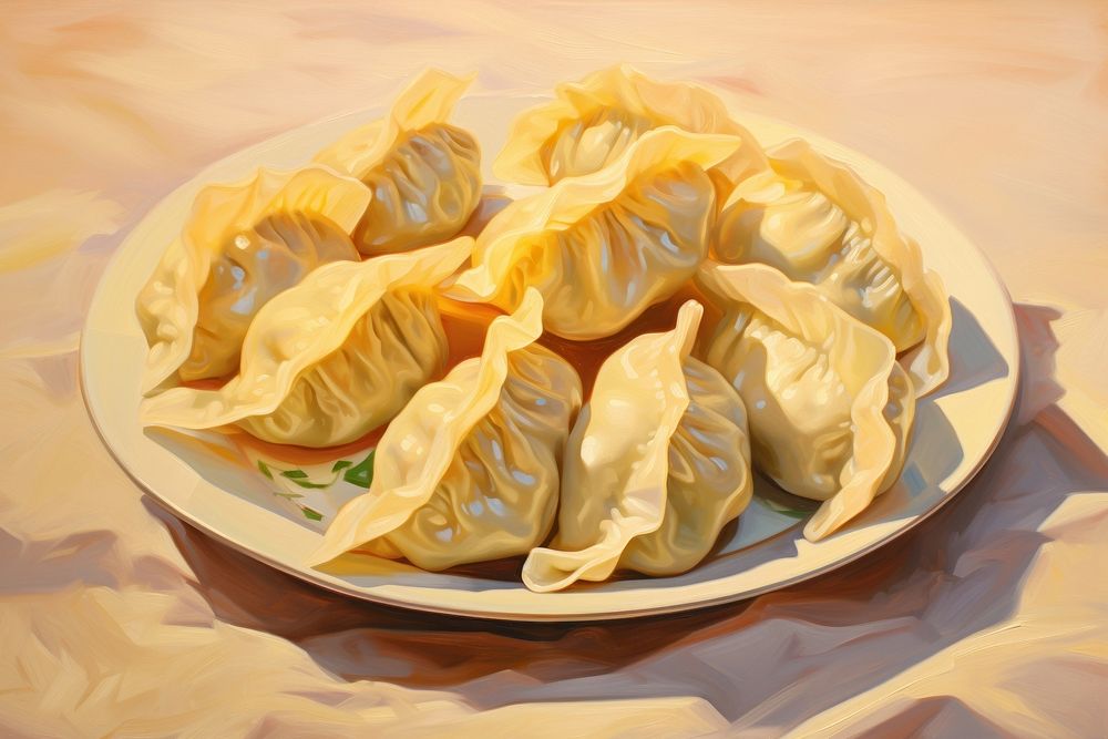 Dumplings plate food freshness. AI generated Image by rawpixel.
