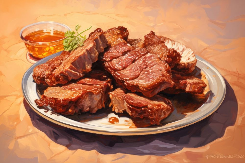 Plate of barbeque meat food beef. AI generated Image by rawpixel.