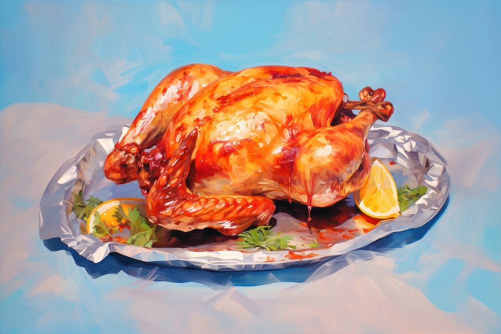 Roasted chicken painting dinner meat. AI generated Image by rawpixel.
