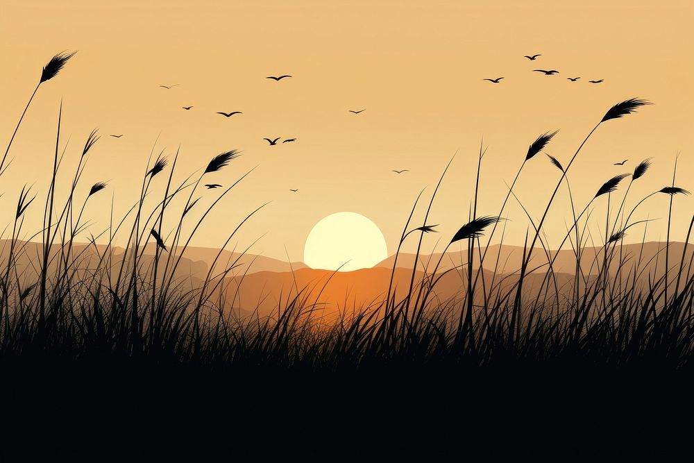 Grassland meadow silhouette landscape sunlight. AI generated Image by rawpixel.
