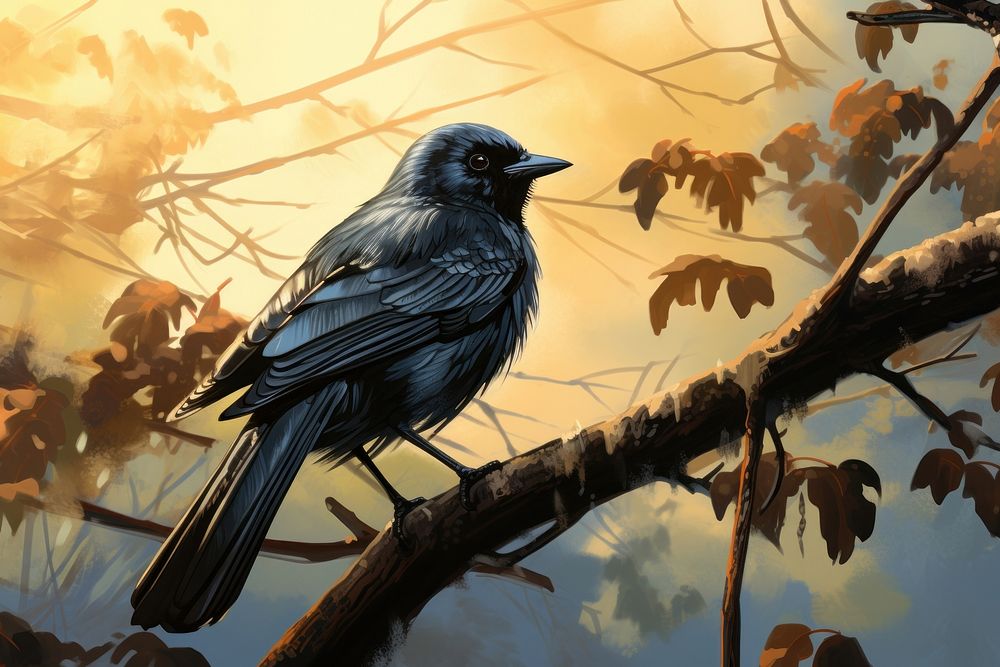 Bird blackbird animal wildlife. AI generated Image by rawpixel.