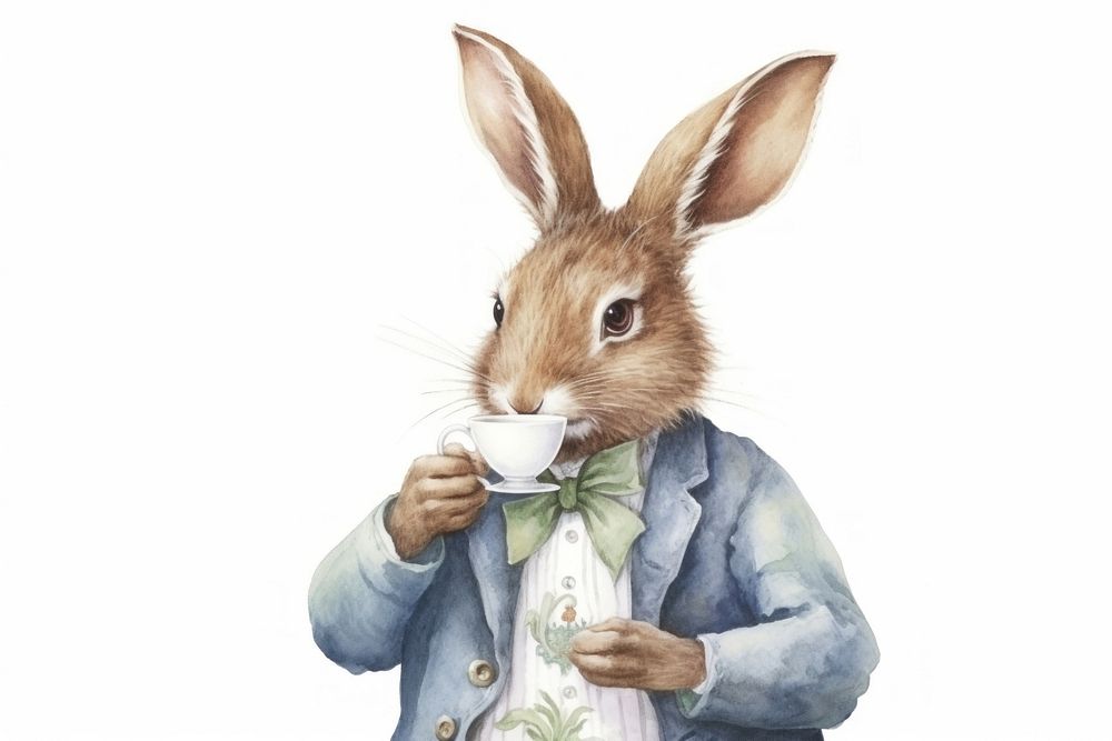 Illustration of rabbit drinking tea rodent animal mammal. 