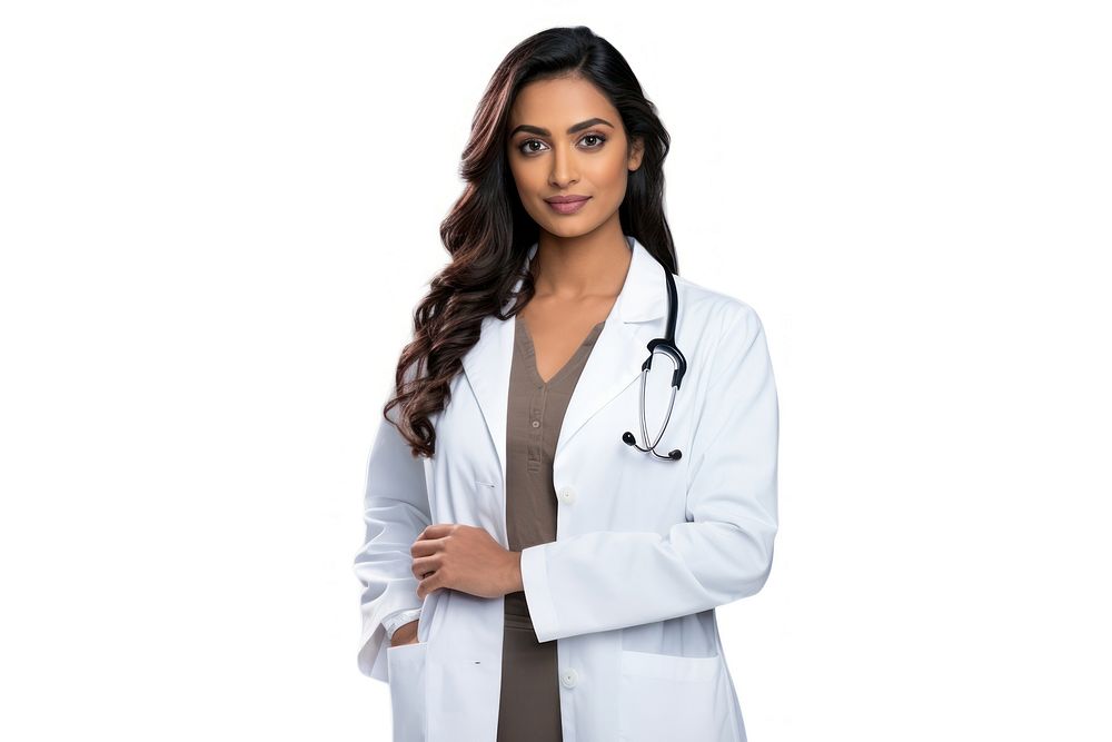 Indian woman doctor white background stethoscope hairstyle. AI generated Image by rawpixel.