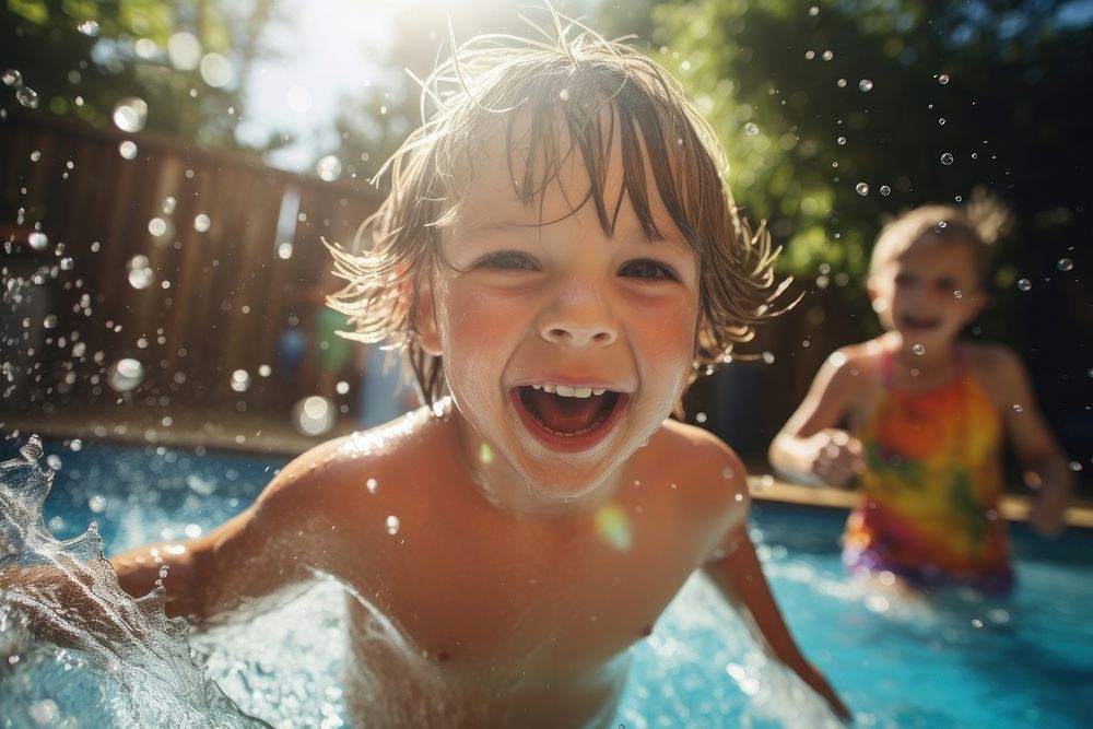 Kids splashing child recreation happiness. AI generated Image by rawpixel.