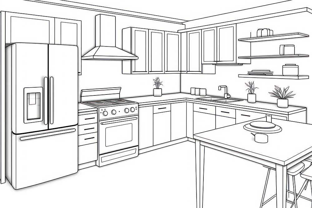 Kitchen room refrigerator appliance outline. AI generated Image by rawpixel.