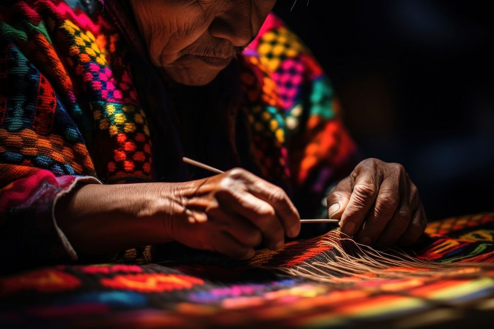 Latino artisans crafting traditional handmade textiles adult concentration craftsperson. AI generated Image by rawpixel.