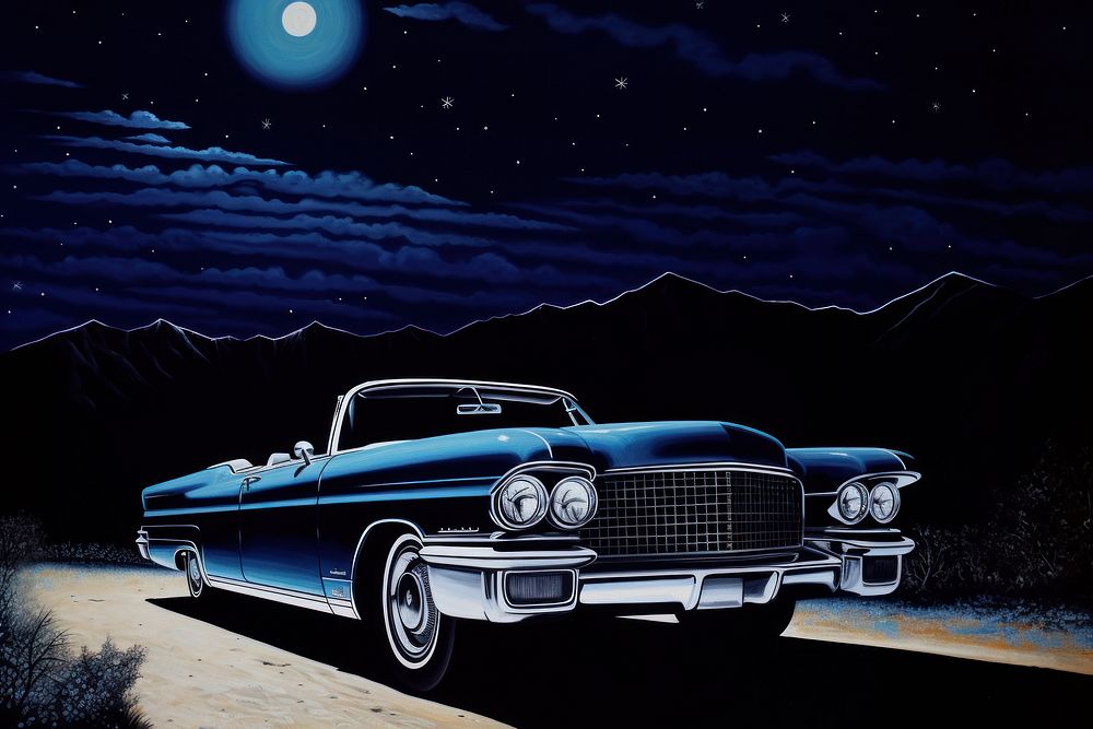 Blue vintage car night convertible | Free Photo Illustration - rawpixel