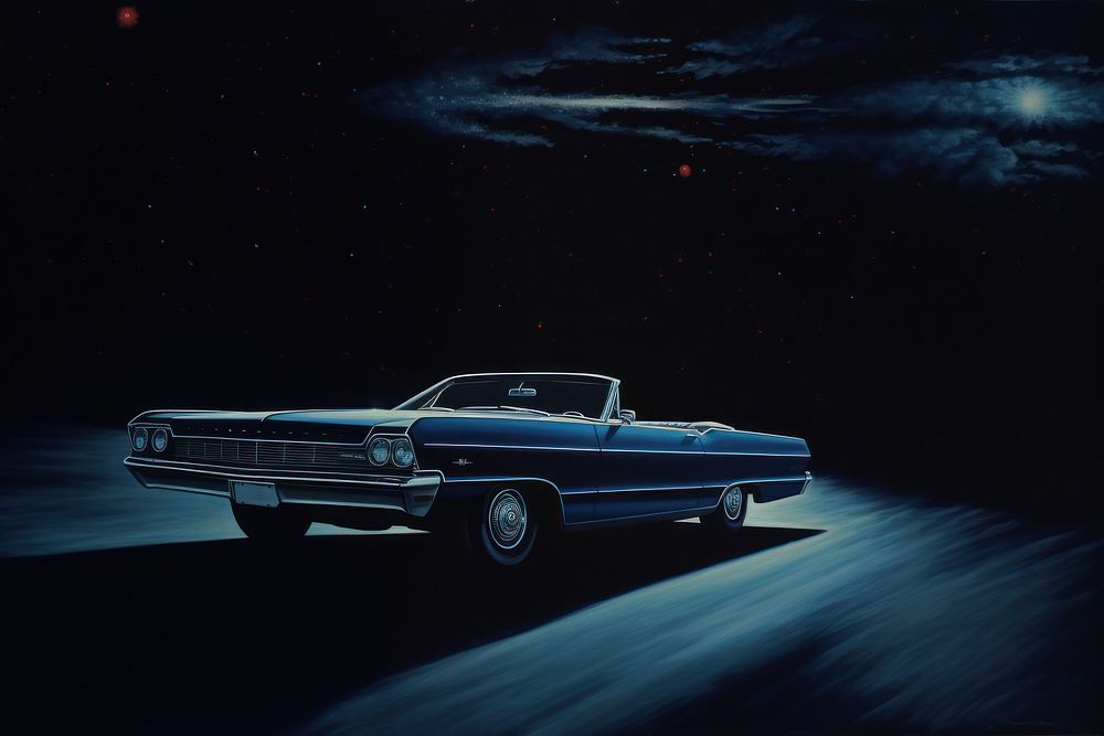 Blue vintage car vehicle night sky. AI generated Image by rawpixel.