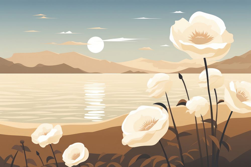 White rose flower field landscape outdoors nature. AI generated Image by rawpixel.
