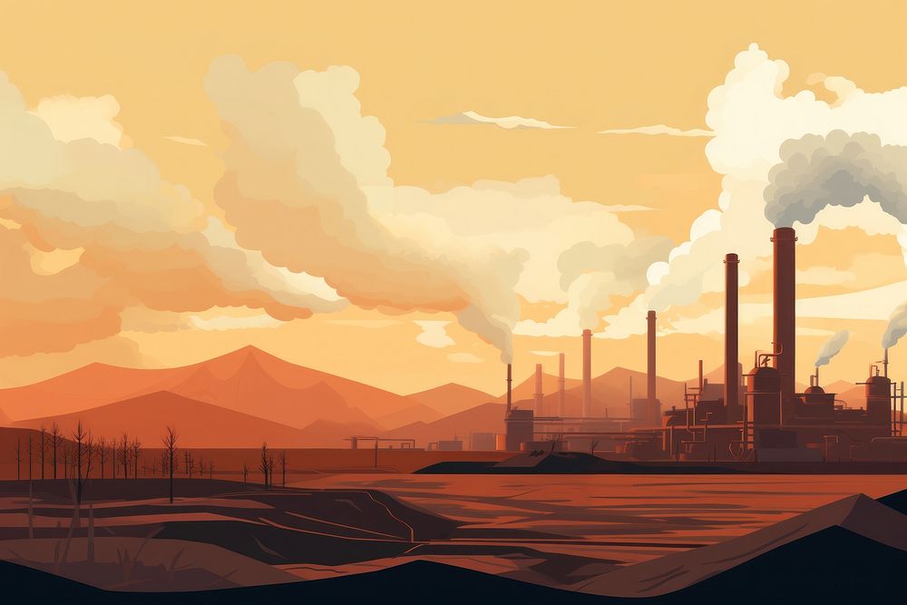 Factory architecture landscape pollution. AI generated Image by rawpixel.