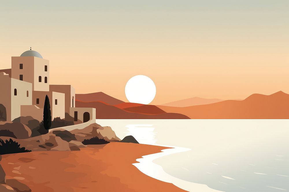 Mediterranean scenery landscape architecture sunlight. AI generated Image by rawpixel.