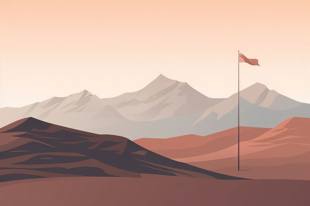 Flag on mountain landscape outdoors nature. AI generated Image by rawpixel.