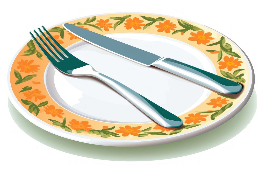 Plate and knife with folk fork white background silverware. AI generated Image by rawpixel.