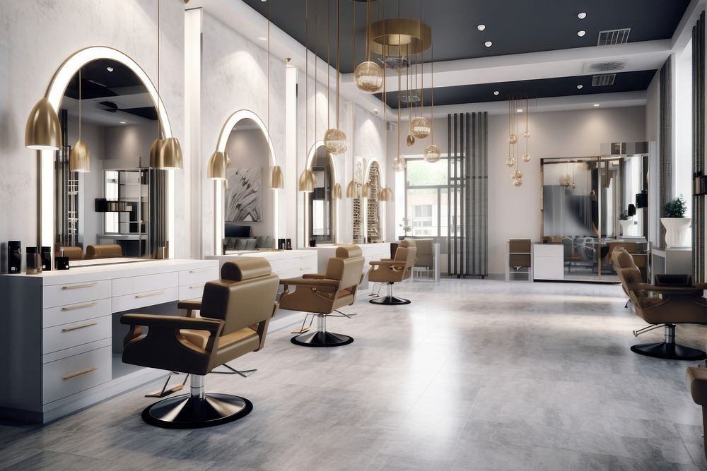 Modern clean hair salon barbershop chair architecture. AI generated Image by rawpixel.